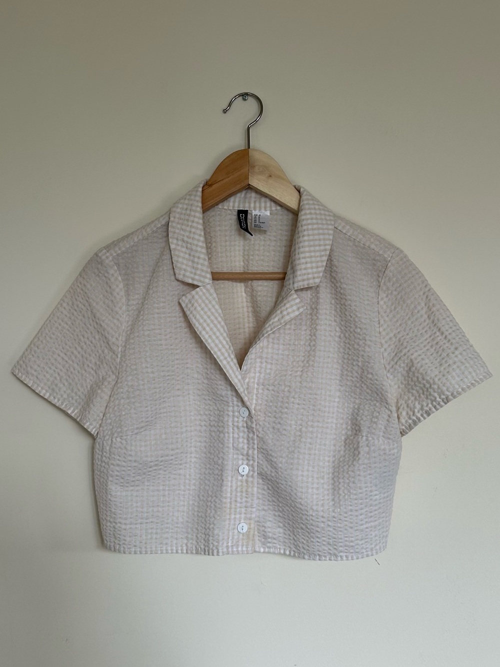 Divided white & cream checkered crop top, size M